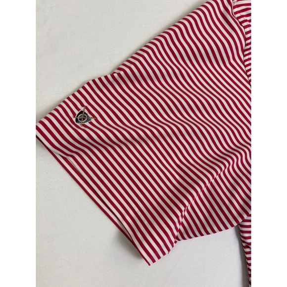TPC Louisiana Oxford Golf Super Dry Polo Shirt Mens Large Red White Striped - Picture 3 of 9